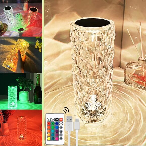 Rose Crystal Table Lamp/USB Rechargeable - Picture 6 of 11